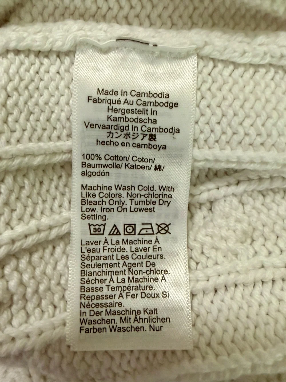 J. Crew Cream Cable-Knit Crewneck Cotton Sweater
